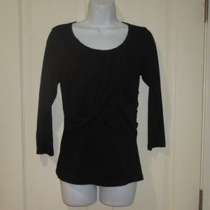 NWOT Lilla P Black Pima Cotton Gathered Cross Ways Shirred Top XS